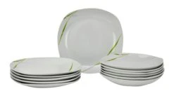 Tafelservice Moonlight 12tlg. - Weiß Mit Farbigem Gittermuster-Dekor Und Geschwungenen Kanten - Für 6 Personen -Küche Produkte Geschäft 0067a76f 7a2a 452b 8439 2b96558f8180 2