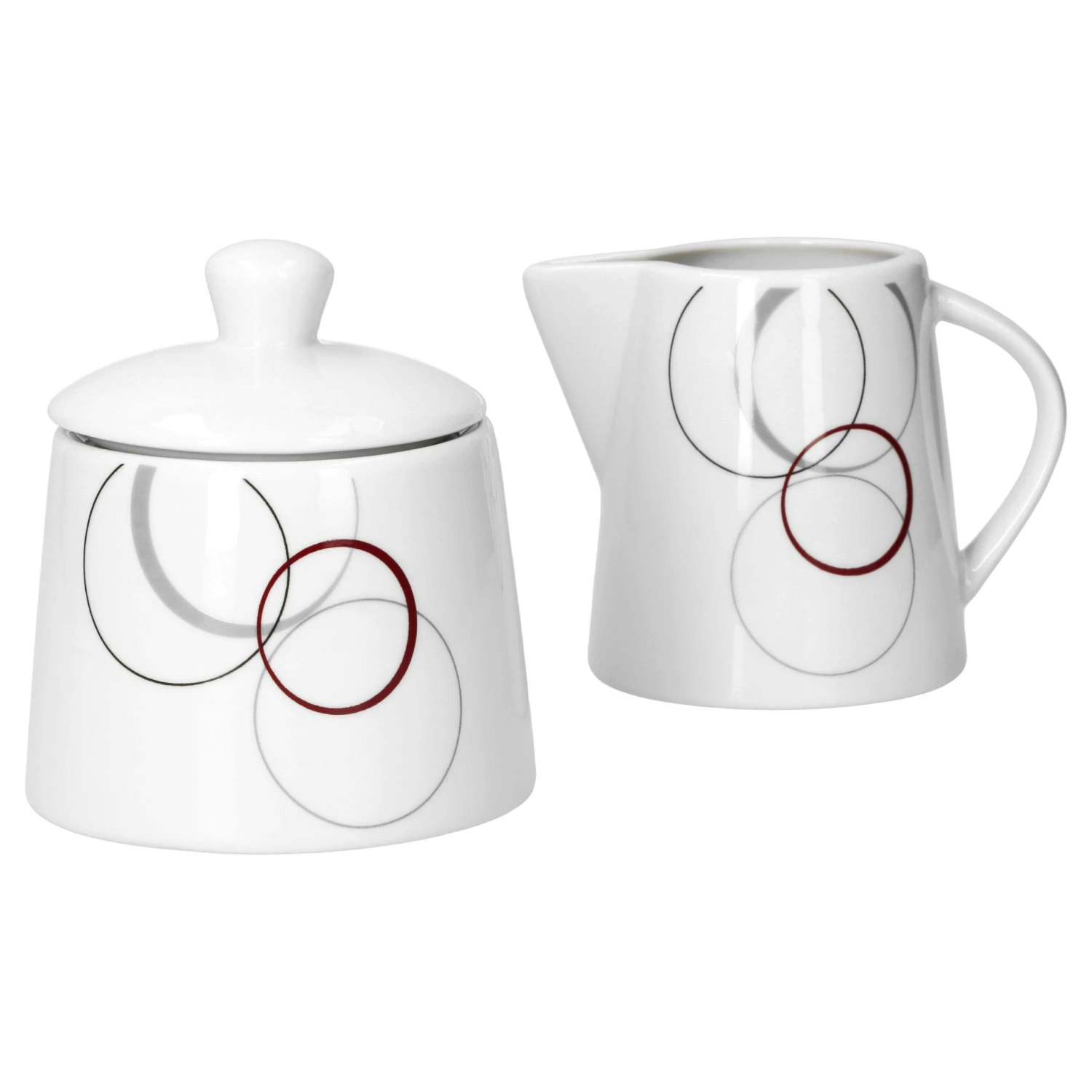 Kombiservice Palazzo 62tlg. - Weißes Porzellan Mit Kreise- Dekor In Grau Und Dunkelrot - Für 6 Personen 8 Kombiservice Palazzo 62tlg. - Weißes Porzellan Mit Kreise- Dekor In Grau Und Dunkelrot - Für 6 Personen - Image 6