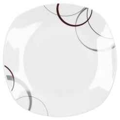 6er Set Essteller Flach Palazzo 25cm - Speiseteller Aus Weißem Porzellan Mit Dekor-Kreisen In Grau Und Dunkelrot -Küche Produkte Geschäft 0ff84fc4 a670 41c4 b2bf 5fab32f586c5
