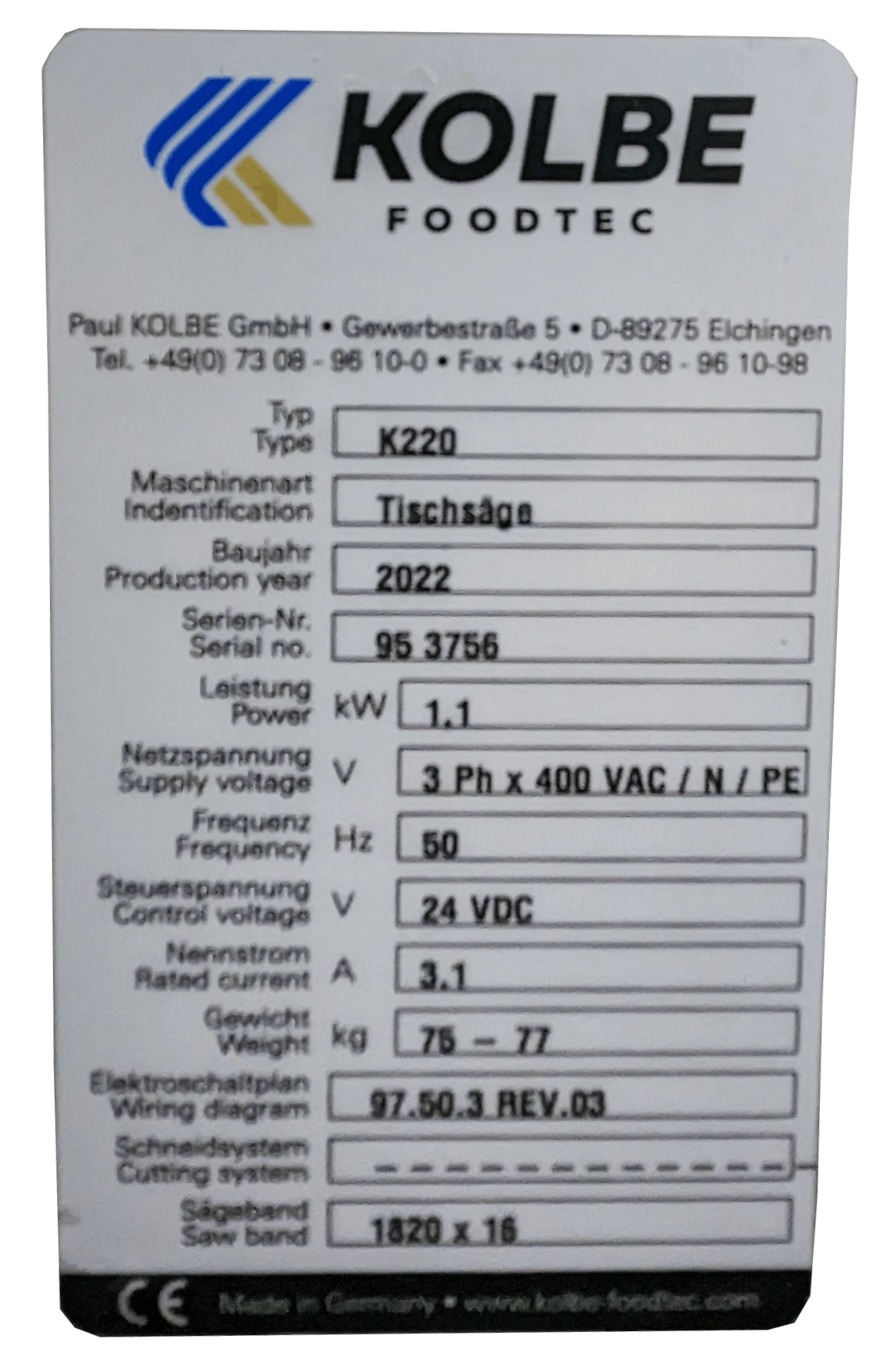 Knochenbandsäge Kolbe K220 Bandsäge Tischmodell Fleischsäge 400V Linksauslage 6 Knochenbandsäge Kolbe K220 Bandsäge Tischmodell Fleischsäge 400V Linksauslage - Image 4
