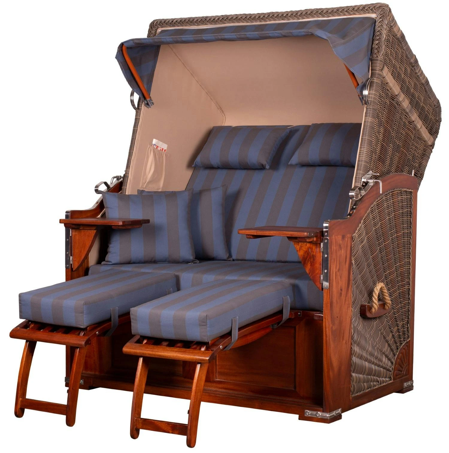 Strandkorb Komplettset - Bene Living - Schaalsee Mahagoni - PE Grau - Modell 582 - Inkl. Liftersystem 3 Strandkorb Komplettset - Bene Living - Schaalsee Mahagoni - PE Grau - Modell 582 - Inkl. Liftersystem