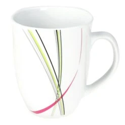 6er Set Kaffeebecher Palazzo 33cl - Kaffeetasse Aus Weißem Porzellan Mit Dekor-Kreisen In Grau Und Dunkelrot -Küche Produkte Geschäft 437e5828 2b19 4973 b732 be305660f969
