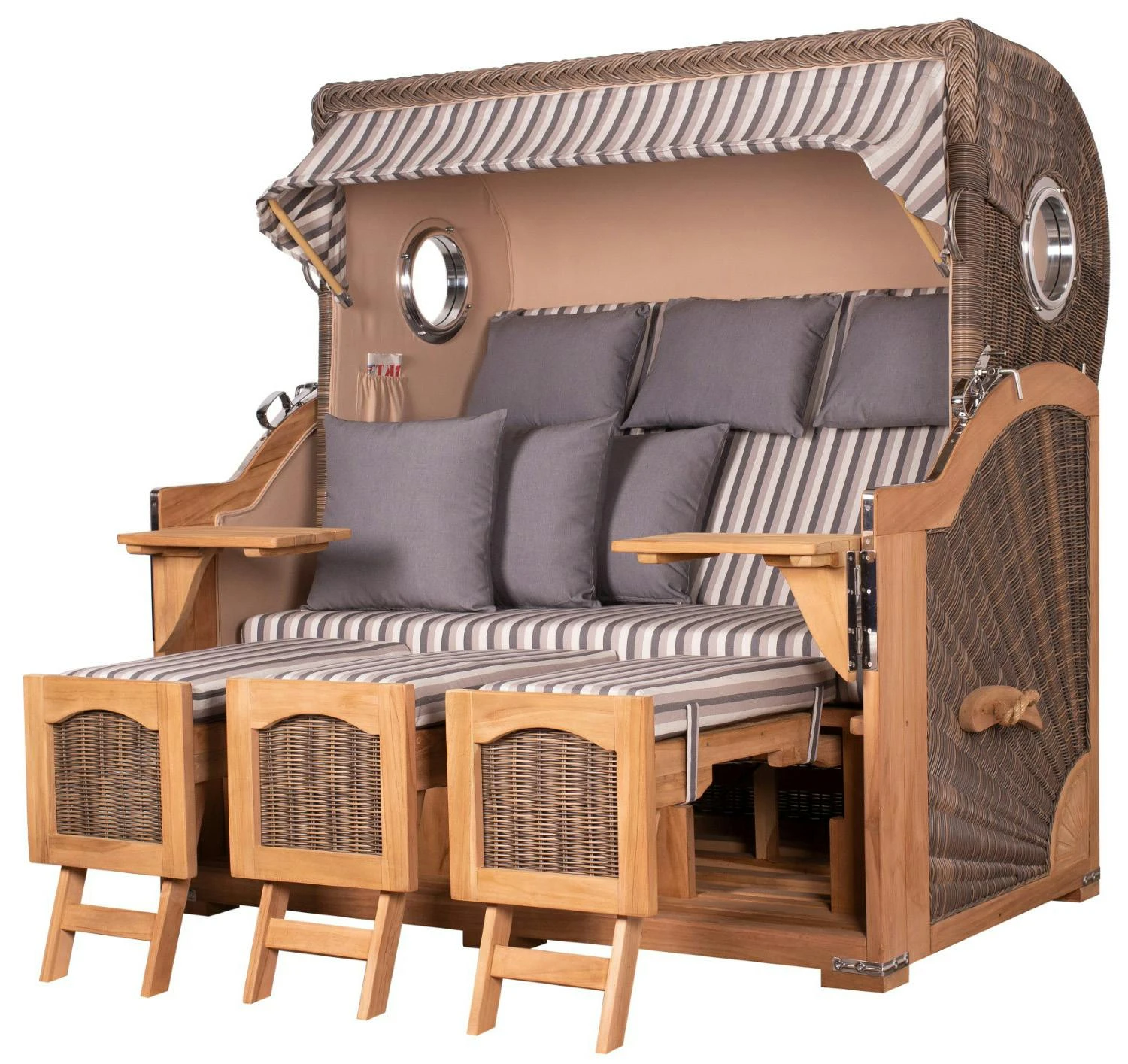 Strandkorb - Bene Living - Ammersee Grande XXL Teak Bullauge - PE Grau - Modell 551 - 3-Sitzer Inkl. Liftersystem 7 Strandkorb - Bene Living - Ammersee Grande XXL Teak Bullauge - PE Grau - Modell 551 - 3-Sitzer Inkl. Liftersystem - Image 5