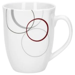 6er Set Kaffeebecher Palazzo 33cl - Kaffeetasse Aus Weißem Porzellan Mit Dekor-Kreisen In Grau Und Dunkelrot -Küche Produkte Geschäft 4f10a835 0c53 4a0b ac71 3173295d00c3