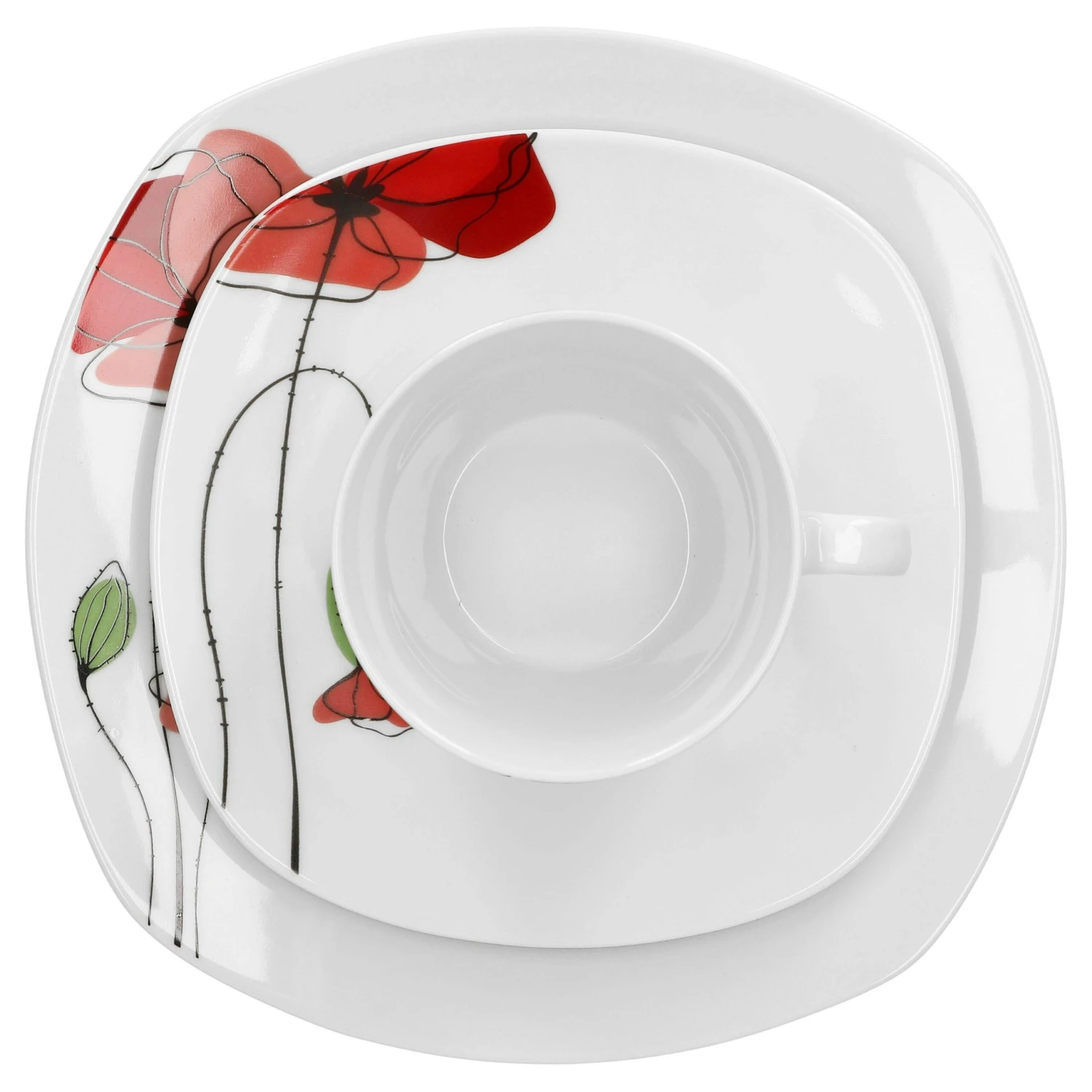 Kombiservice Calla 30-teilig Eckig Porzellan Für 6 Personen Weiß Mit Blumendekor 7 Kombiservice Calla 30-teilig Eckig Porzellan Für 6 Personen Weiß Mit Blumendekor - Image 5