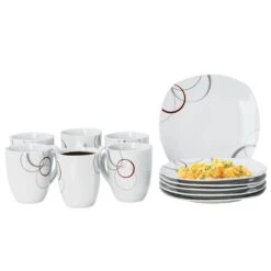 Kombiservice Palazzo 62tlg. - Weißes Porzellan Mit Kreise- Dekor In Grau Und Dunkelrot - Für 6 Personen 11 Kombiservice Palazzo 62tlg. - Weißes Porzellan Mit Kreise- Dekor In Grau Und Dunkelrot - Für 6 Personen -Küche Produkte Geschäft 5ca87a44 88d0 44ac 9770 22ca2bd8cf09