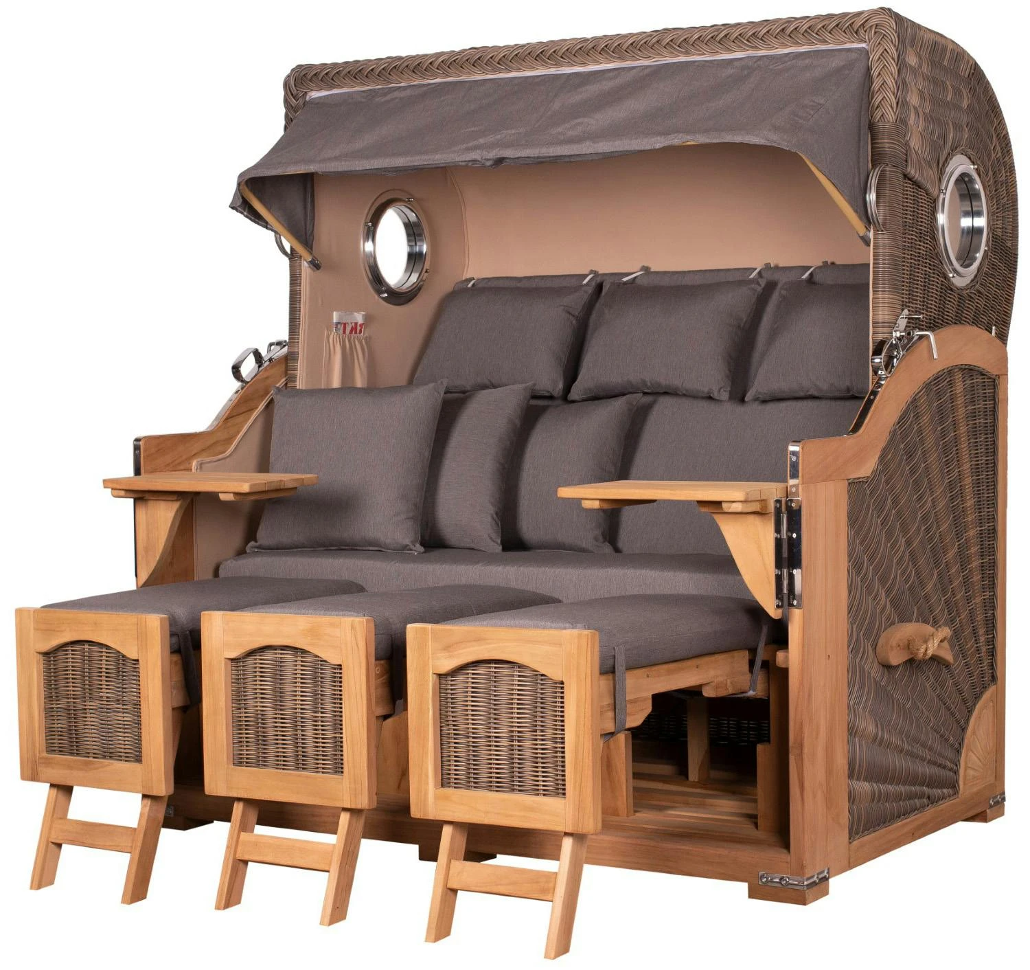 Strandkorb - Bene Living - Ammersee Grande XXL Teak Bullauge - PE Grau - Modell 551 - 3-Sitzer Inkl. Liftersystem 4 Strandkorb - Bene Living - Ammersee Grande XXL Teak Bullauge - PE Grau - Modell 551 - 3-Sitzer Inkl. Liftersystem - Image 2