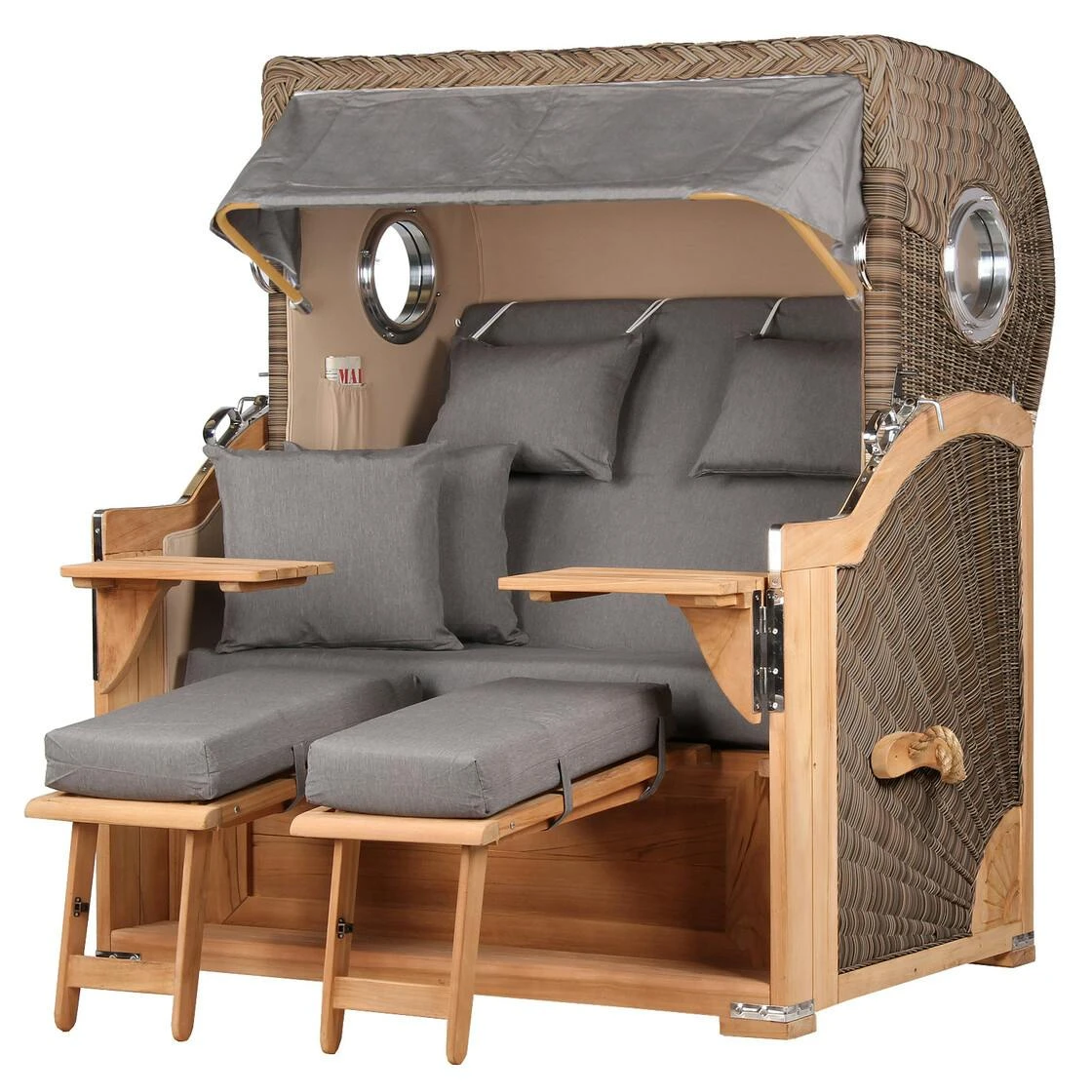 Strandkorb - Bene Living - Königssee Teak Bullauge - PE Grau - Modell 551 - Inkl. Liftersystem 4 Strandkorb - Bene Living - Königssee Teak Bullauge - PE Grau - Modell 551 - Inkl. Liftersystem - Image 2