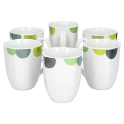 6er Set Kaffeebecher Palazzo 33cl - Kaffeetasse Aus Weißem Porzellan Mit Dekor-Kreisen In Grau Und Dunkelrot -Küche Produkte Geschäft 781c7d5c 9015 4780 8b3c 76f52bd367b5