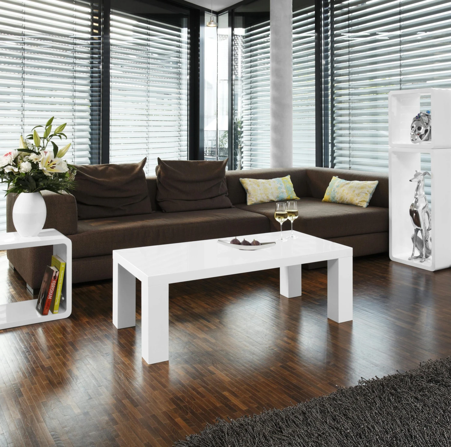 SalesFever Couchtisch Quadratisch | Hochglanz Lackiert | MDF-Holz | B 100 X T 100 X H 45 Cm | Weiß Mit Schwarzglas Element 7 SalesFever Couchtisch Quadratisch | Hochglanz Lackiert | MDF-Holz | B 100 X T 100 X H 45 Cm | Weiß Mit Schwarzglas Element - Image 5