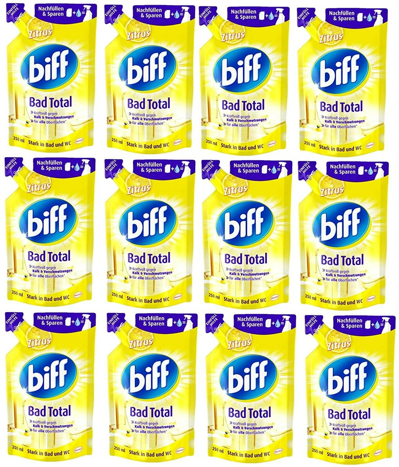 Biff Bad Total Zitrus Badreiniger Bad Reiniger Badezimmer 12x250 Ml Nachfüllpack 3 Biff Bad Total Zitrus Badreiniger Bad Reiniger Badezimmer 12x250 Ml Nachfüllpack