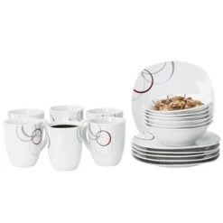 Kombiservice Palazzo 62tlg. - Weißes Porzellan Mit Kreise- Dekor In Grau Und Dunkelrot - Für 6 Personen 10 Kombiservice Palazzo 62tlg. - Weißes Porzellan Mit Kreise- Dekor In Grau Und Dunkelrot - Für 6 Personen -Küche Produkte Geschäft 9cf22c01 7bb7 48aa b9bb 80013d3e7fd2