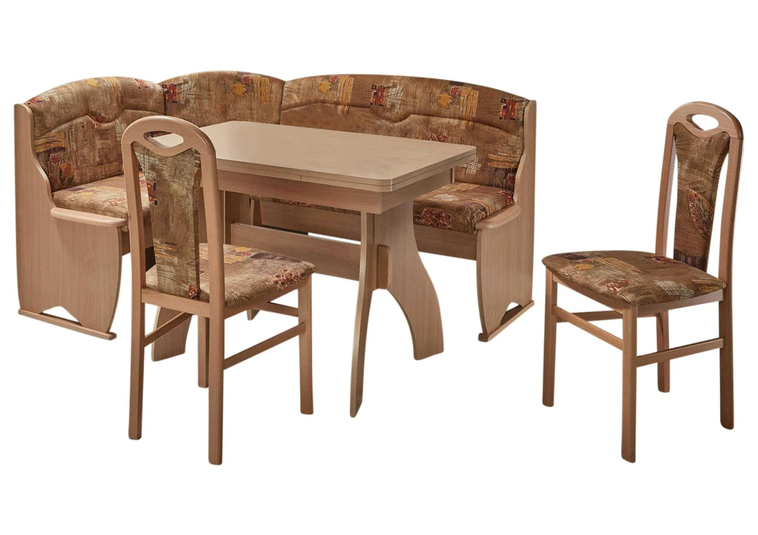 Truhen-Eckbankgruppe, Buche Natur Dekor Bzw. Buche Massiv Naturfarbig; Eckbank, 2 Stühle + Winkelwangentisch; Mikrofaser Sandfarbig Gemustert 4 Truhen-Eckbankgruppe, Buche Natur Dekor Bzw. Buche Massiv Naturfarbig; Eckbank, 2 Stühle + Winkelwangentisch; Mikrofaser Sandfarbig Gemustert - Image 2