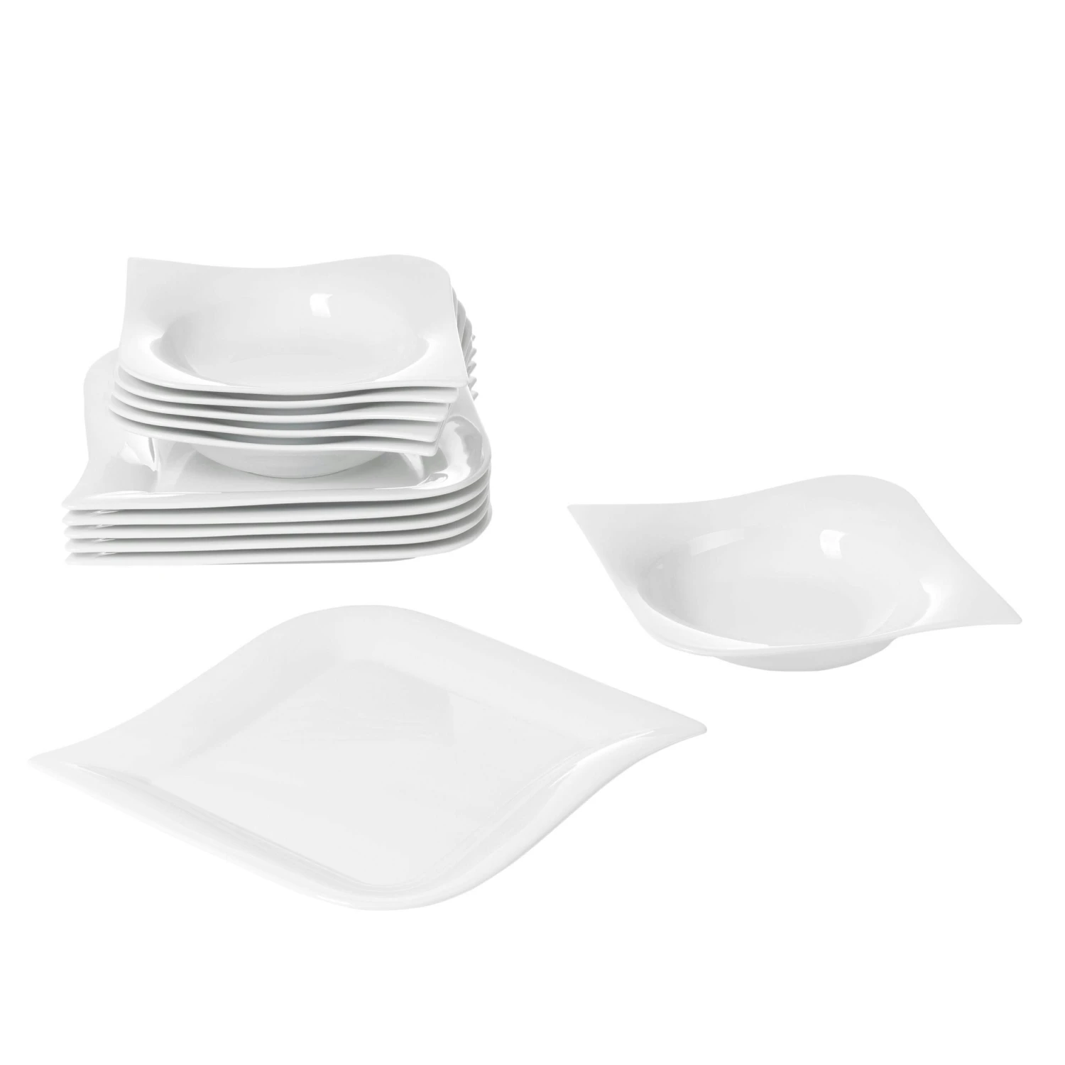 Kombiservice Harmony 30-teilig Eckig Porzellan Für 6 Personen Weiß Geschwungene Kanten 6 Kombiservice Harmony 30-teilig Eckig Porzellan Für 6 Personen Weiß Geschwungene Kanten - Image 4
