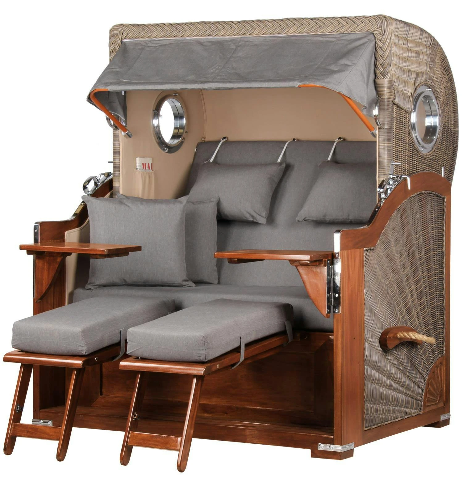 Strandkorb - Bene Living - Königssee Teak Bullauge - PE Grau - Modell 551 - Inkl. Liftersystem 6 Strandkorb - Bene Living - Königssee Teak Bullauge - PE Grau - Modell 551 - Inkl. Liftersystem - Image 4