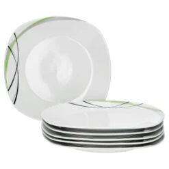 6er Set Essteller Flach Palazzo 25cm - Speiseteller Aus Weißem Porzellan Mit Dekor-Kreisen In Grau Und Dunkelrot -Küche Produkte Geschäft ac148133 1a23 4e47 9dce 46071020be19