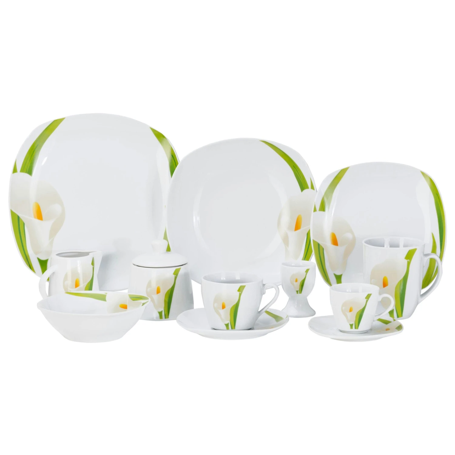 Kombiservice Calla 30-teilig Eckig Porzellan Für 6 Personen Weiß Mit Blumendekor 4 Kombiservice Calla 30-teilig Eckig Porzellan Für 6 Personen Weiß Mit Blumendekor - Image 2