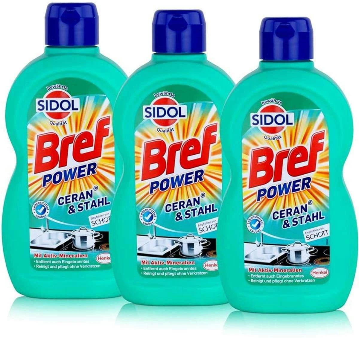 Bref Sidol Ceran & Stahl Reiniger Entfernt Eingebranntes 4x500ml Sauberkeit 4 Bref Sidol Ceran & Stahl Reiniger Entfernt Eingebranntes 4x500ml Sauberkeit - Image 2