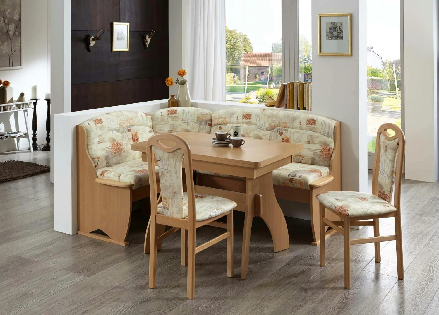 Truhen-Eckbankgruppe, Buche Natur Dekor Bzw. Buche Massiv Naturfarbig; Eckbank, 2 Stühle + Winkelwangentisch; Mikrofaser Sandfarbig Gemustert 8 Truhen-Eckbankgruppe, Buche Natur Dekor Bzw. Buche Massiv Naturfarbig; Eckbank, 2 Stühle + Winkelwangentisch; Mikrofaser Sandfarbig Gemustert - Image 6