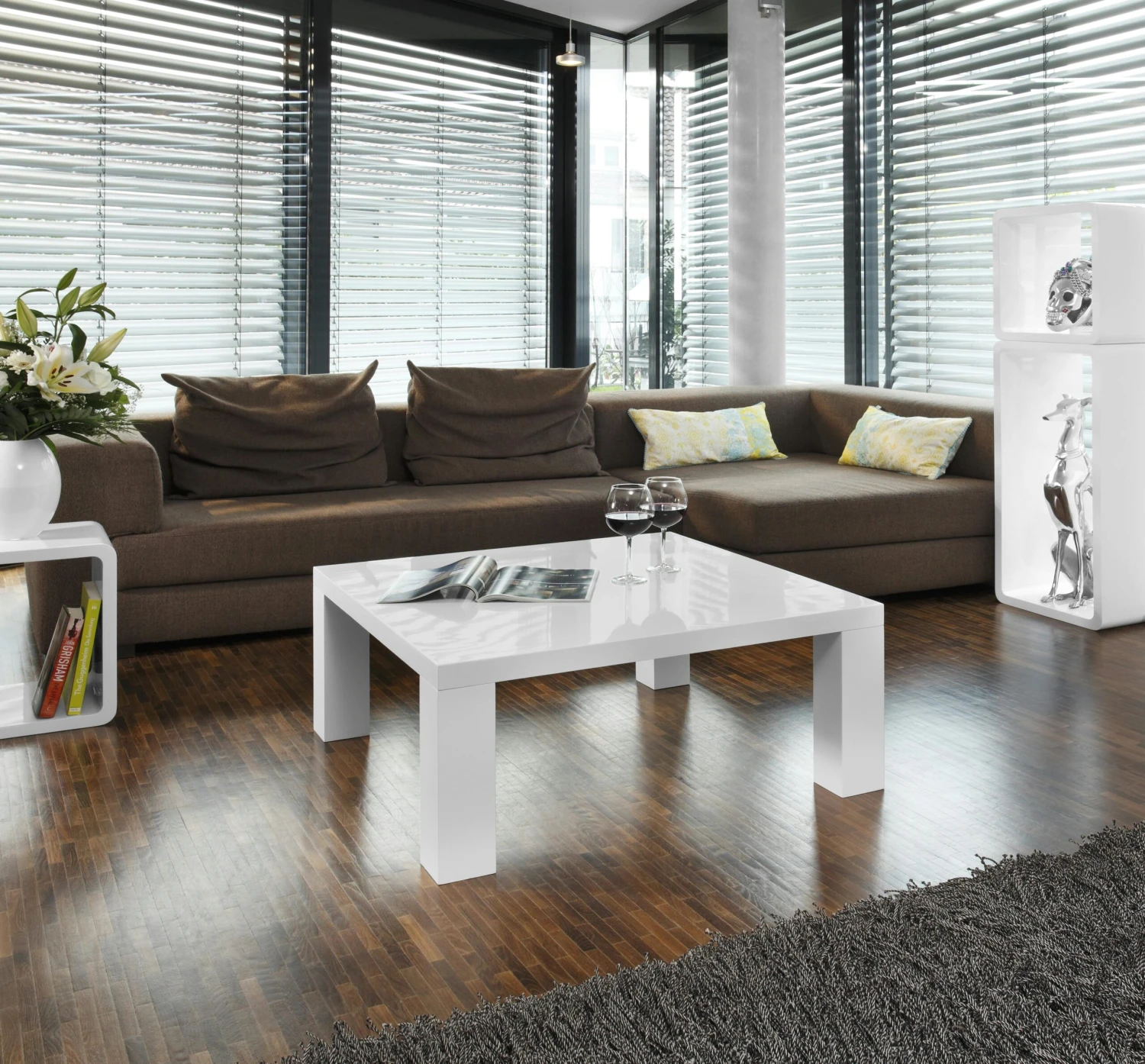 SalesFever Couchtisch Quadratisch | Hochglanz Lackiert | MDF-Holz | B 100 X T 100 X H 45 Cm | Weiß Mit Schwarzglas Element 4 SalesFever Couchtisch Quadratisch | Hochglanz Lackiert | MDF-Holz | B 100 X T 100 X H 45 Cm | Weiß Mit Schwarzglas Element - Image 2