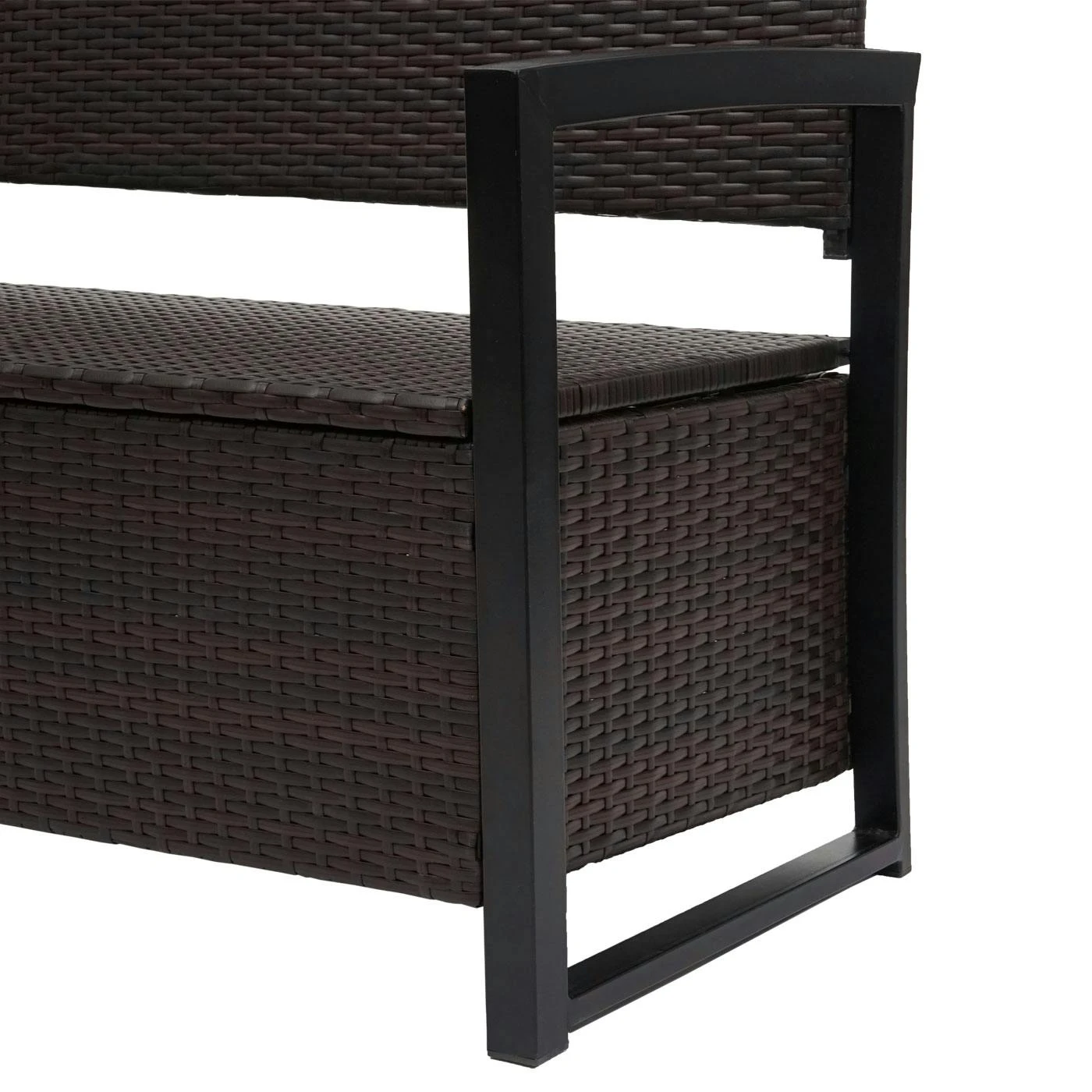 Poly-Rattan 2er Sitzbank HWC-F39, Gartenbank Truhenbank, Staufach Aufbewahrung Sitzkissen ~ Braun, Kissen Grün 9 Poly-Rattan 2er Sitzbank HWC-F39, Gartenbank Truhenbank, Staufach Aufbewahrung Sitzkissen ~ Braun, Kissen Grün - Image 7