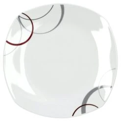 6er Set Dessertteller Flach Palazzo 19cm - Kuchenteller / Frühstücksteller Aus Weißem Porzellan Mit Dekor-Kreisen In Grau Und Dunkelrot -Küche Produkte Geschäft f3578ead ce07 4d85 8608 bf6c505581e2